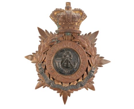 A VICTORIAN OXFORDSHIRE LIGHT INFANTRY OFFICERS HELMET PLATE BADGEsome loss of gilt, the loops to the reverse are all present