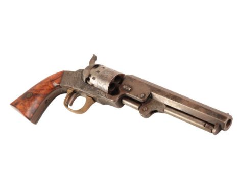 MANHATTAN FIREARMS COMPANY OF NEW YORK: A 19TH CENTURY REVOLVER with percussion action, the cylinder engraved overall with ho