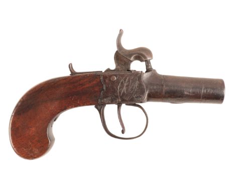 WRIGHT: A 19TH CENTURY POCKET PISTOL with percussion action, the receiver engraved with the makers name within a trophy carto