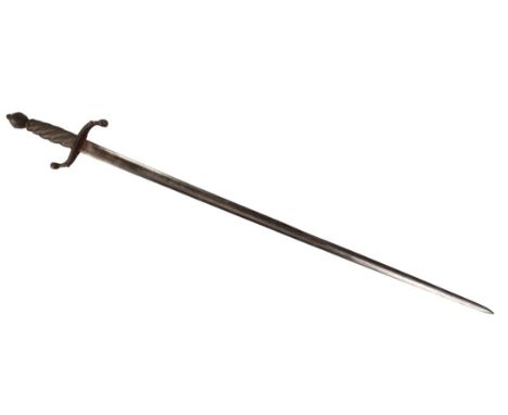 A WHITE METAL HANDLE COURT SWORD with white metal handle, missing the scabbard, the cross guard looks to depict men as lions,