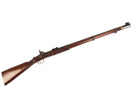 A PARKER & HALE MUZZLE LOADING .451 BLACK POWDER RIFLE with full walnut stock, brass trigger guard, steel and brass-tipped ra