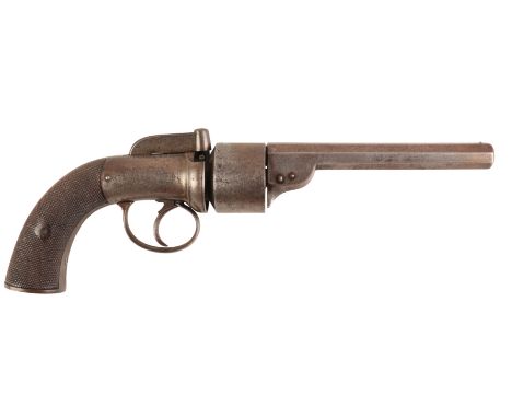 B. COGSWELL OF LONDON: A MID-19TH CENTURY TRANSITION REVOLVER with percussion action, the iron receiver with engraved scroll 