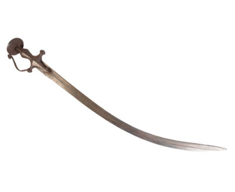 AN INDO-PERSIAN SHAMSHIR late 19th century, with curved steel blade, the iron hilt with disc pommel in classic form, 68cm lon
