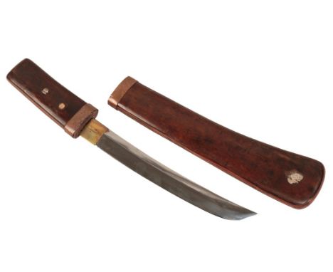 A LATE 19TH CENTURY JAPANESE TANTO DAGGER the hardwood grip with copper banding, in the original wooden scabbard, 38cm long (