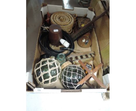 A selection of vintage decorations including Green fishing floats