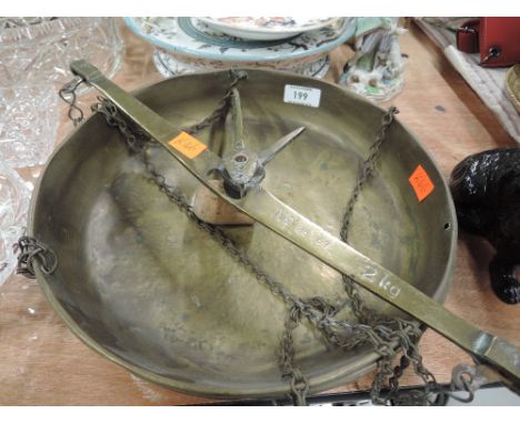 A set of vintage brass cast balance scales marked Aslan No. 9381