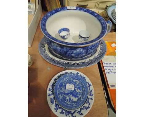 A selection of vintage blue and white ware ceramics