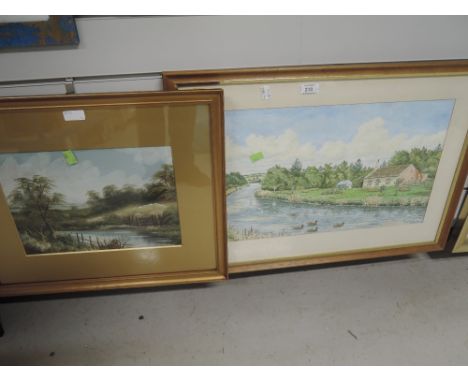 Two vintage original mixed medium paintings landscapes