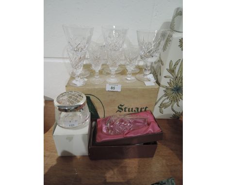 A selection of vintage clear cut and crystal glass wares including Stuart