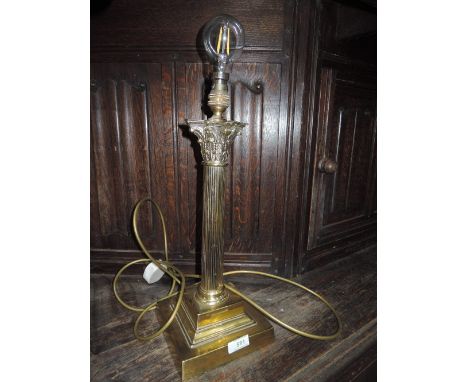 A brass table lamp, Corinthian column