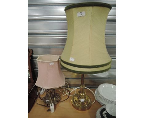 A selection of vintage table lights and lamp cast brass base etc