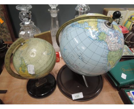 Two vintage tin globes by Chad valley