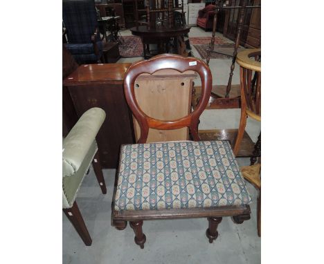 A Victorian mahogany balloon back chair and later tapestry footstool
