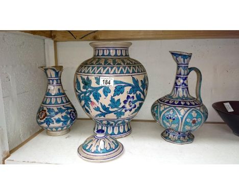 A large lidded pot, a pitcher and a vase (South Asia), a/f