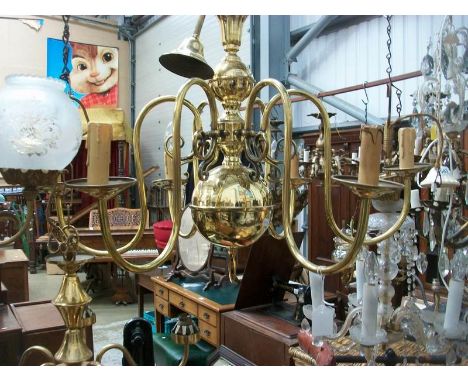 A brass 6 lamp ceiling light