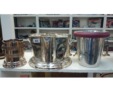 3 items of silver plate including ice bucket (1 item with severe dent)