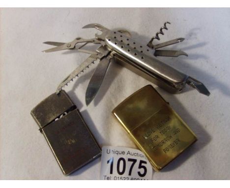 2 Vietnam U.S lighter/knife combination