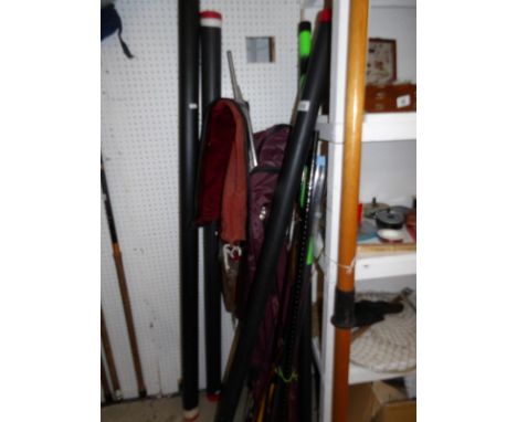 A rod bag with umbrella, bank stick, rod spares etc