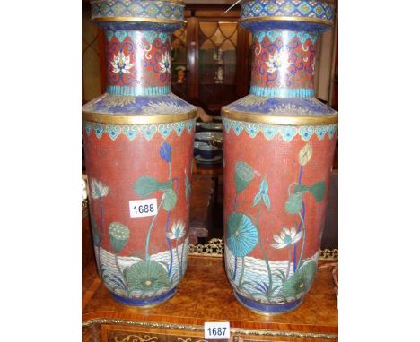A pair of cloissonne lamp bases, 48cm, a/f
