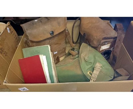A gas mask, 2 U S army field telephone and military books