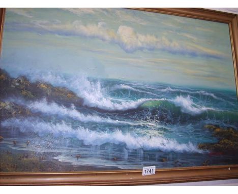 An oil on canvas of a seascape signed Garceau, approx. size of canvas 30.25" x 20"