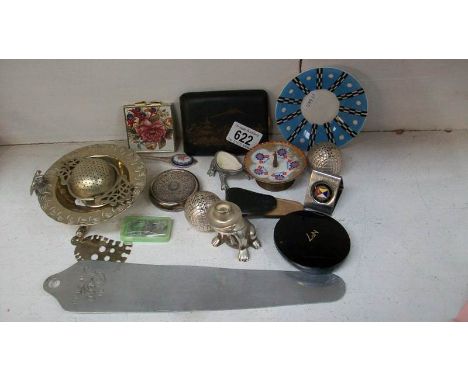 A mixed lot including cigarette case, silver plate items, Rego tie reviver etc