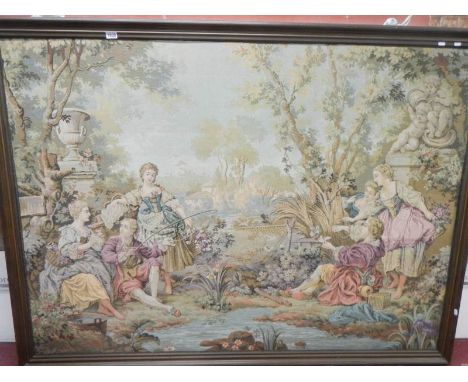 A large oak framed early 20th century tapestry, 179 x 129 cm