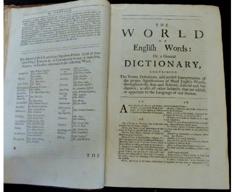 EDWARD PHILLIPS: THE NEW WORLD OF WORDS, OR A UNIVERSAL ENGLISH DICTIONARY..., London, printed for R Bently, J Phillips, H Rh