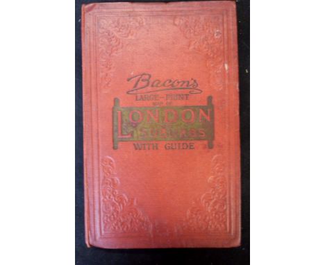 G W BACON (PUB): BACON'S LARGE-PRINT MAP OF LONDON AND SUBURBS WITH GUIDE, (cover title), circa 1895, large scale coloured fo