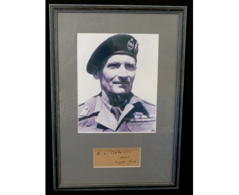 *FIELD MARSHAL BERNARD LAW MONTGOMERY, 1ST VISCOUNT MONTGOMERY OF ALAMEIN, a framed and glazed photograph, 250 x 200mm with i