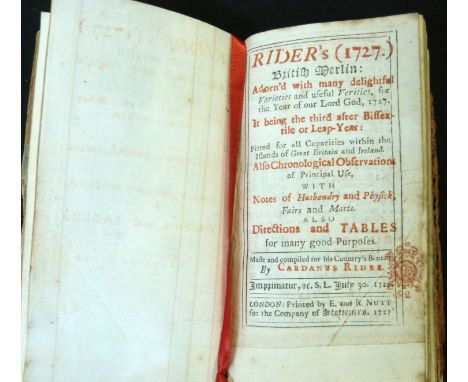 CARDANUS RIDER: RIDER'S (1727) BRITISH MERLIN..., London, E &amp; R Nutt for the Company of Stationers, 1727, contemporary cr