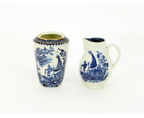 A Worcester sparrow beak jug, circa 1780,  decorated in the fisherman and cormorant pattern and another piece similarly decor