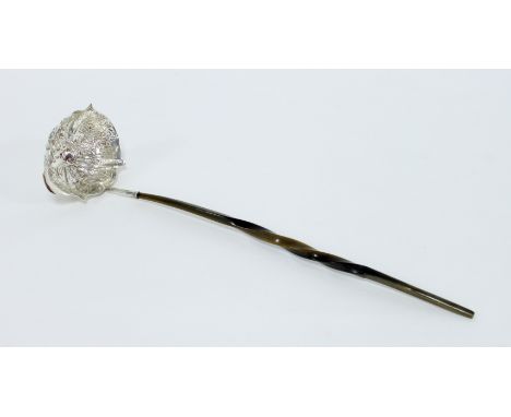 A George II silver toddy ladle, London 1747, with twisted whalebone handle