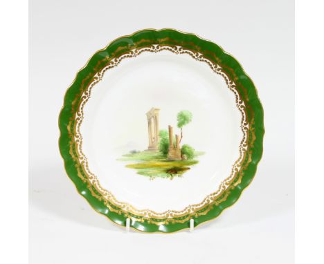A Royal Worcester plate painted classical ruins, 1910, signed Harry Davis, 22.5cm diameter