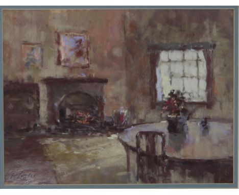 K Linder/Dining Room/signed/gouache, 26cm x 35cm/and a figure drawing in pencil, 13cm x 22cm