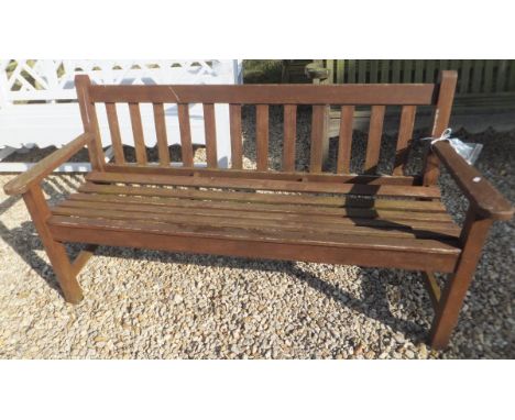 A slatted garden bench 