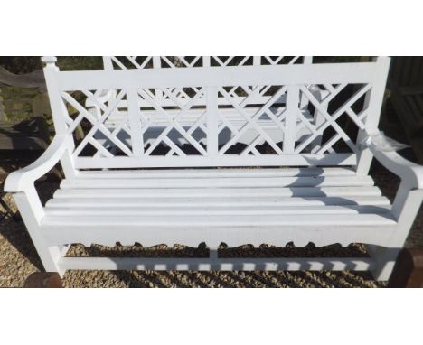 A modern white painted latticework back garden bench (to be sold with the option on LOT 388)