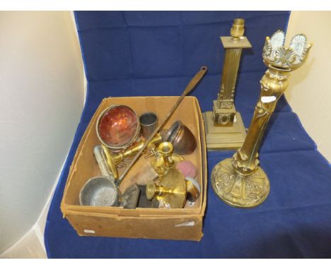 A collection of various metal wares to include photograph frames, candlesticks, chamber sticks, tobacco boxes, Lipton British