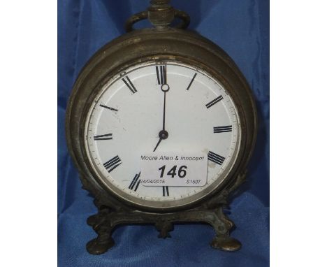 A 19th Century Continental pocket watch style mantel clock on Gothic Revival design feet, the movement stamped "V. A. P. Brev