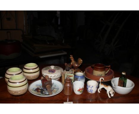 Four boxes of miscellaneous china and plated wares, to include a vintage moulded plastic cowboy figure with marble base, a pl