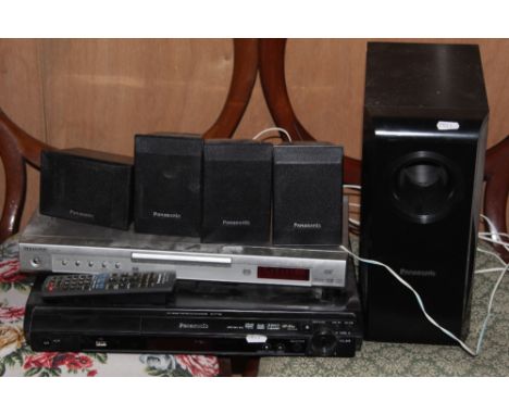 A Panasonic DVD home theatre surround system, model number SA-PT160, a Sharp DVD/CD video CD player, and a Panasonic subwoofe