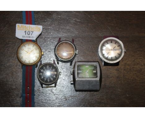 A group of five vintage wristwatches, to include Atlantic Star flash, Timex automatic, Larex, Ingersoll, and a Mudu 20 jewel.