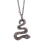 Snake necklace detailed with brilliant diamonds and 14K gold on silver.