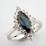 18K white gold sapphire and diamond cluster ring