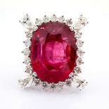 18k white gold cluster ring detailed with 13.92 ct tourmaline and 1.87ct brilliant diamonds