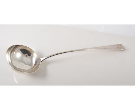 White metal "Old English" design soup ladle, monogrammed, 36cm long, 5.5oz.