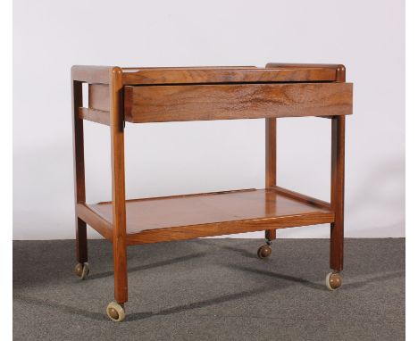 Teak trolly, frieze drawer, shelf under, length 69cm, a Nathan teak side cabinet.