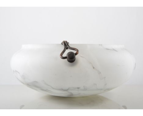Mottled glass centre light shade, diameter 31cm and a light fitting with prismatic drops, (2).