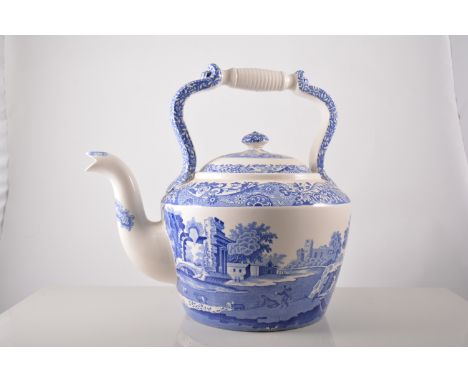 Spode Italian pattern printware kettle, 36cm, two Italian pattern jardinieres and other printware.