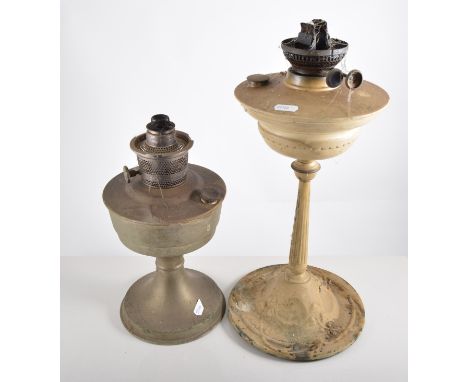 Pedestal oil lamp, other oil lamps, hanging light fitting, moulded glass shades, (quantity), (3 boxes).